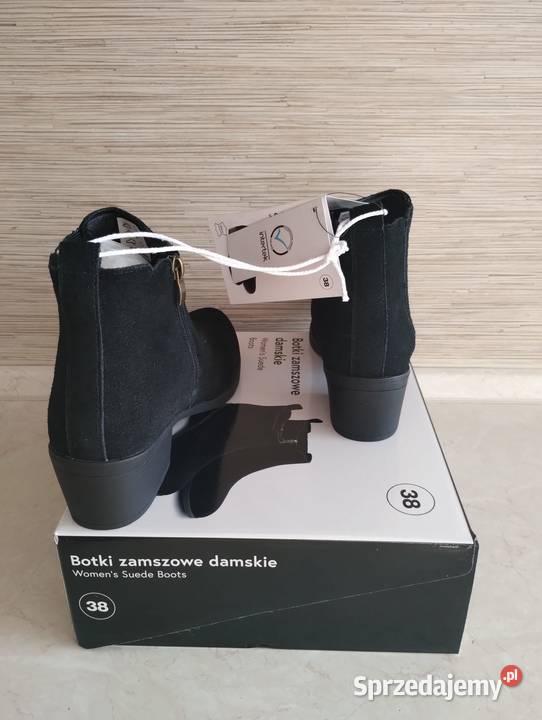 NOWE Buty damskie zamszowe botki CZARNE 38 skóra Kozaki Zabrze