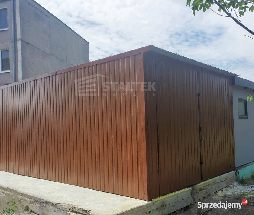 Garaż blaszany 3x5m 2x Brama drzwi złoty dąb Leszno