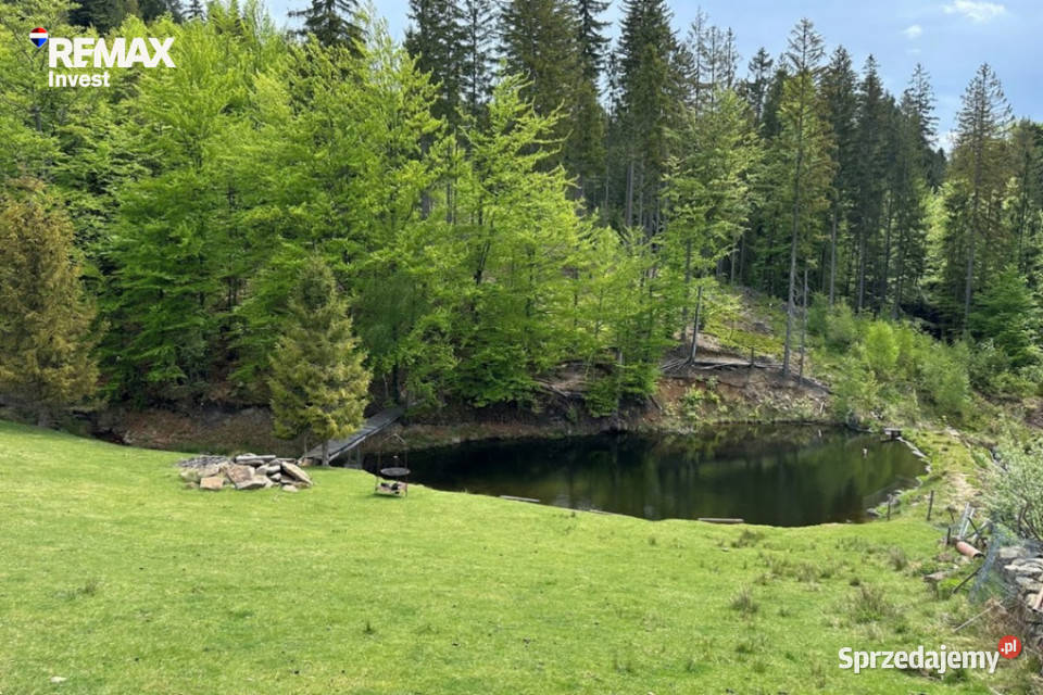 Istebna widokowa działka 6600 m z domem stawem