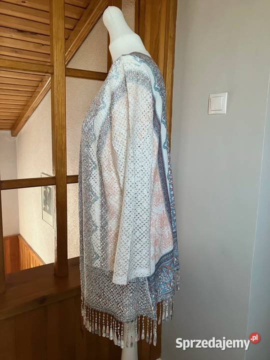 Nowa kolorowa narzutka kardigan Reba USA frędzle Rozmiar 42(XL) Nisko