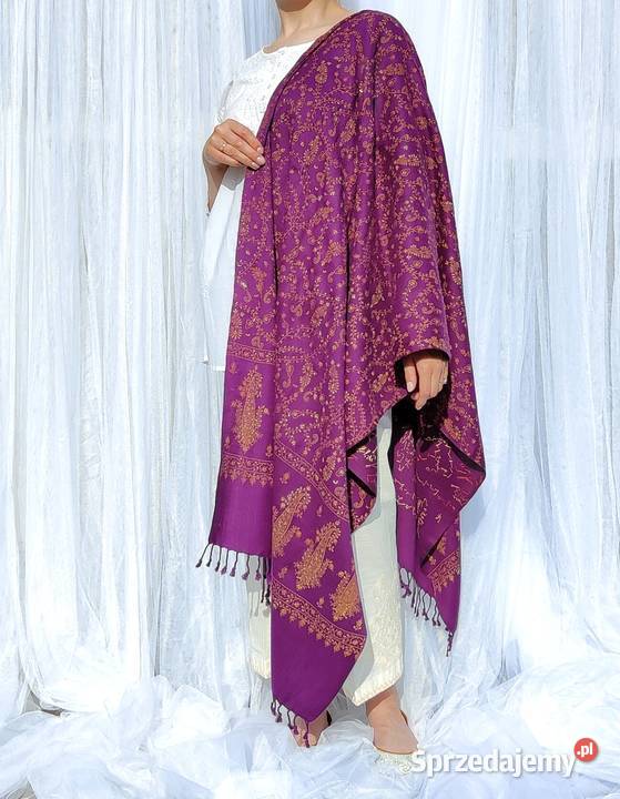 Szal orientalny fiolet indyjski haftowany haft Pozostałe Szczecin