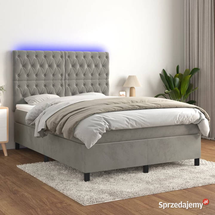 Łóżko kontynentalne z materacem i LED szare 144cm mazowieckie Warszawa