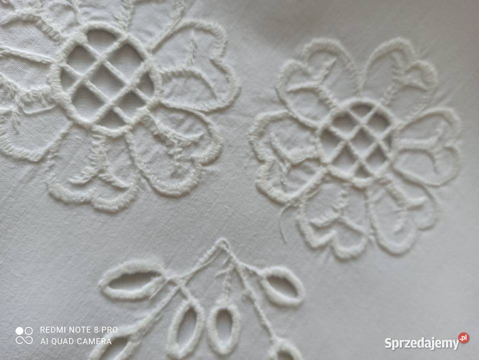 Bieżnik obrus bawełna haft Richelieu PRL Białystok