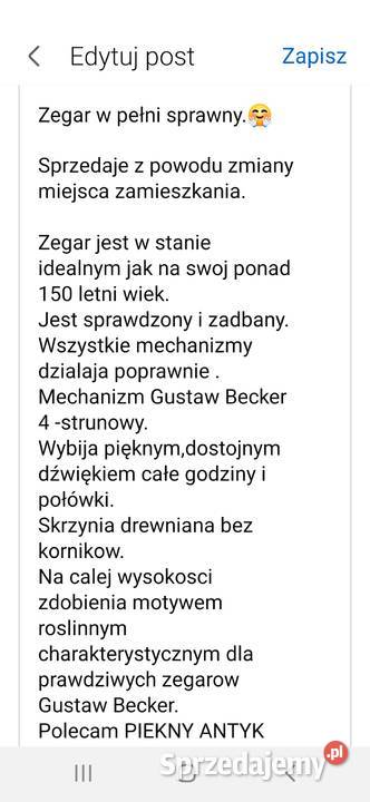 Zegar Stojacy Gustaw Becker Antyk Warszawa