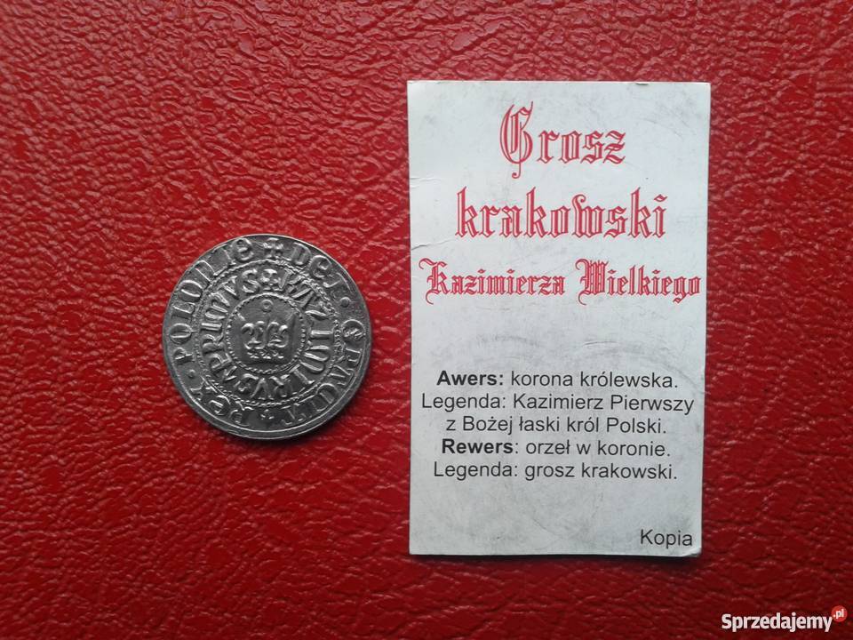 Grosz Krakowski Kazimierza Wielkiego kopia Numizmatyka Skierbieszów