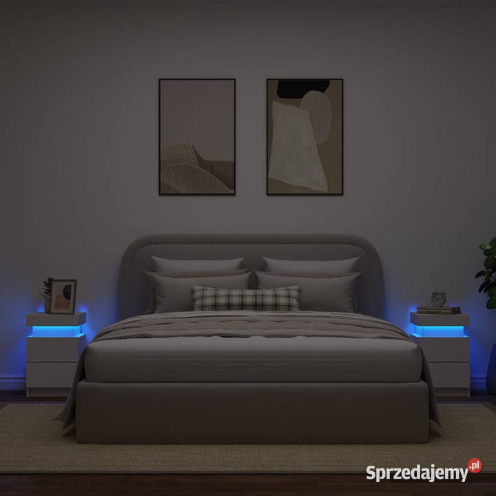 Szafki nocne z oświetleniem LED 2 białe 35x39x55 mazowieckie Warszawa