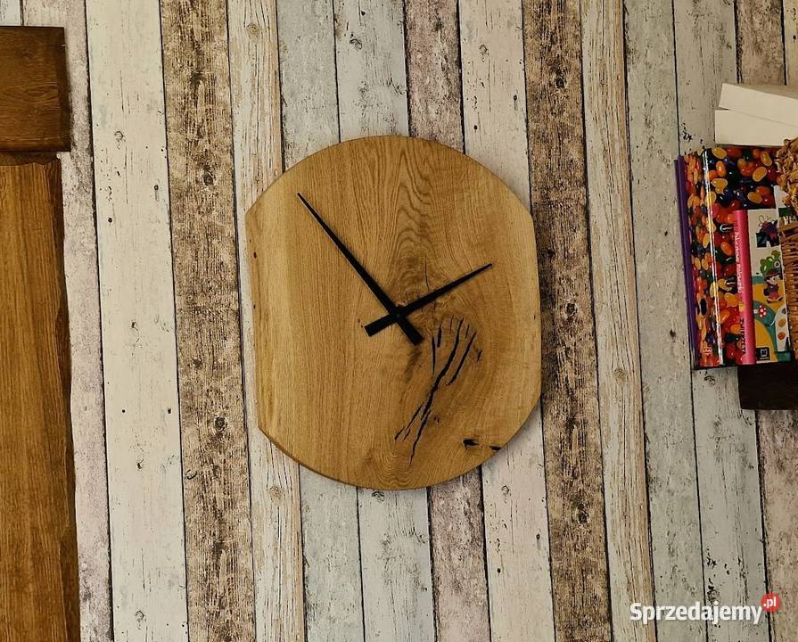 Zegar na ścianę wiszący duży loft naturalny dąb Bartoszyce