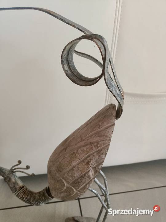 Dekoracja ogrodu ptak żuraw drewno metal