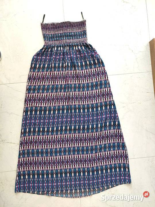 Sukienka Look M 38 biała fioletowe niebieskie mazowieckie