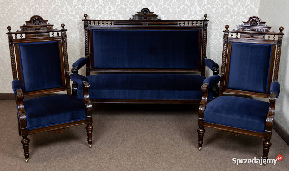 Neorenesansowy salonik sofa dwa fotele komplet Swarzędz
