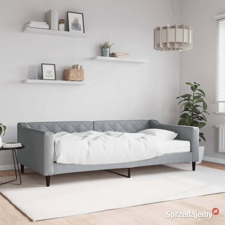 Sofa z materacem do spania jasnoszara tkanina Warszawa