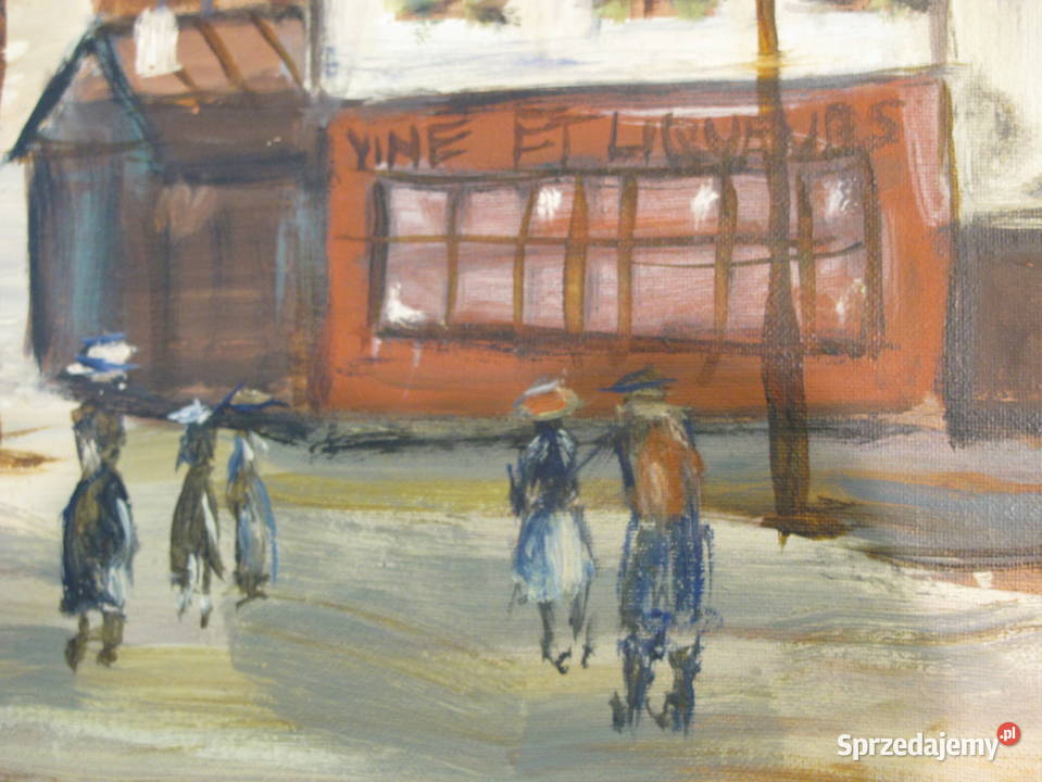 Obraz olejny na płótnie miasto drzewa ludzie Malarstwo małopolskie Olkusz