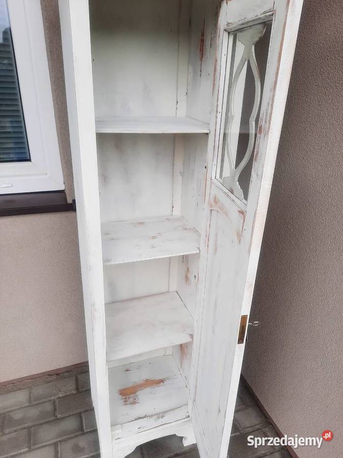 Stary międzywojenny słupek szafka shabby biały