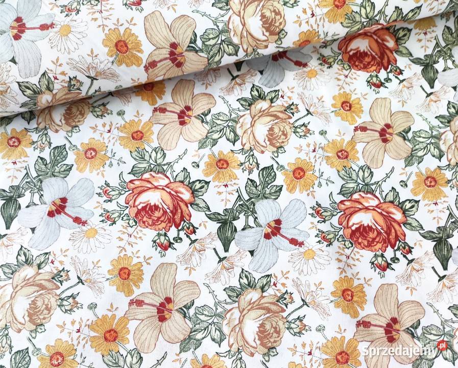 Materiał w kwiaty jesienne Tkanina bawełniana lubelskie sprzedam