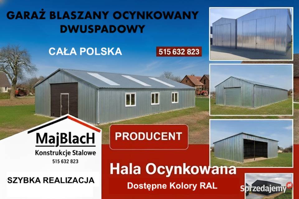 Ocynkowany Garaż Blaszany Dwuspadowy OCYNK Wiata Kutno
