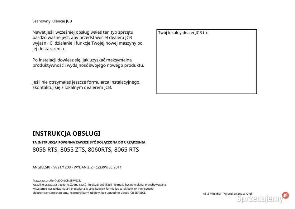 JCB 8055 8060 8065 instrukcja obsługi DTR świętokrzyskie Kielce sprzedam