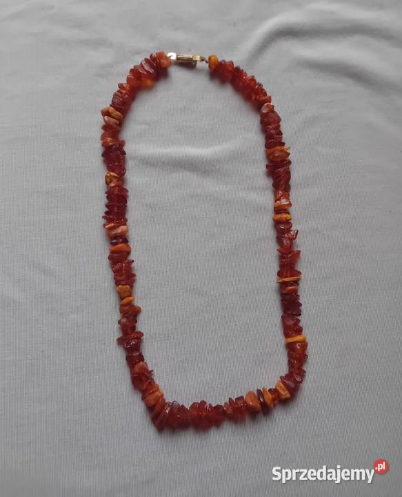 Naszyjnik z nieoszlifowanych bursztynów PRL Dł sprzedam