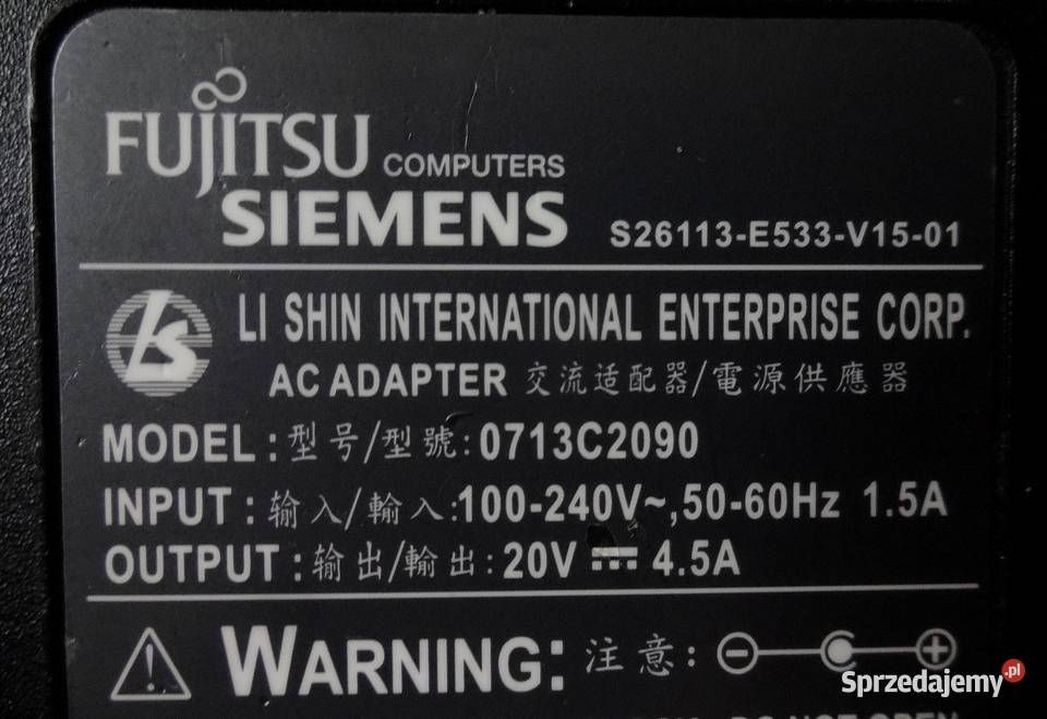 Zasilacz FujitsuSiemens 20v 45A 0713C2090 Szczecin sprzedam