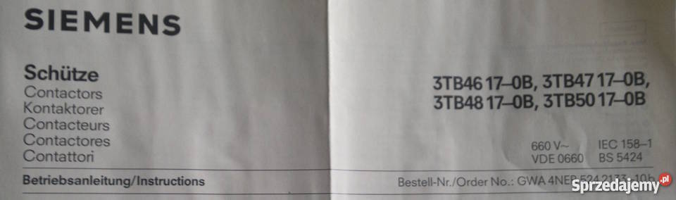 Stycznik 3TB50 Siemens 24V DC 160A 17OBB4 Dąbrowa Górnicza
