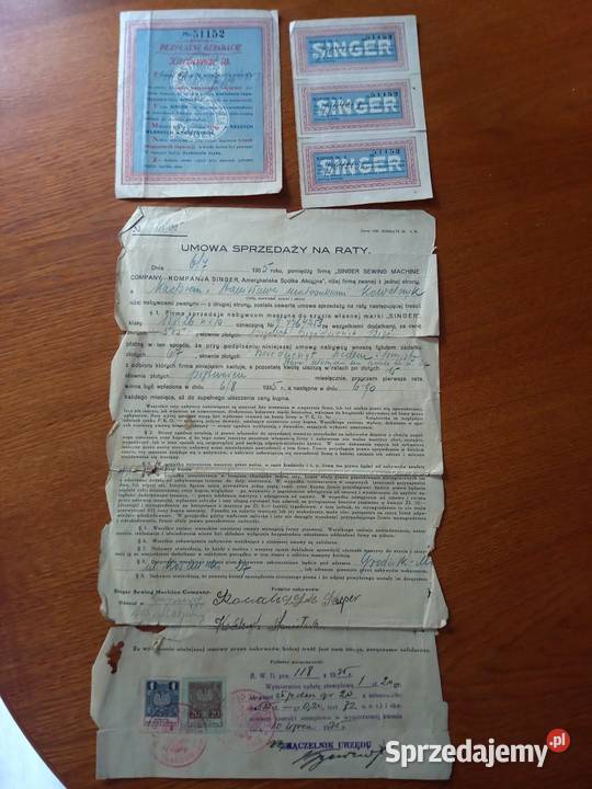Zabytkowa maszyna do szycia Singer z papierami Pozostałe mazowieckie Kady sprzedam