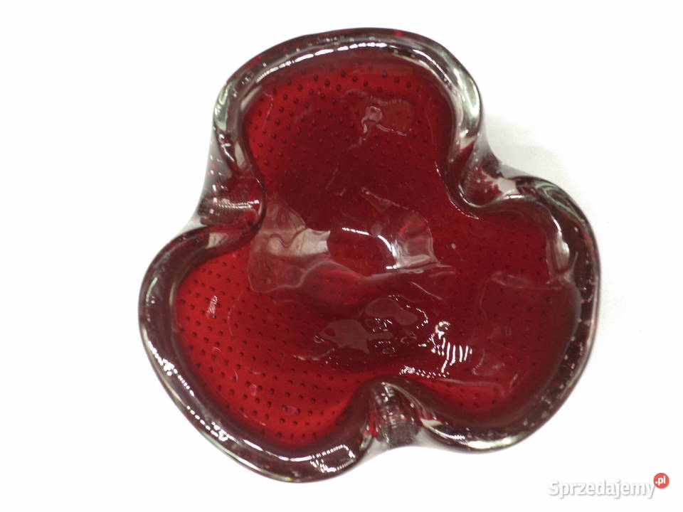 Popielniczka rubinowa Murano Bubble Włochy lata Raszków