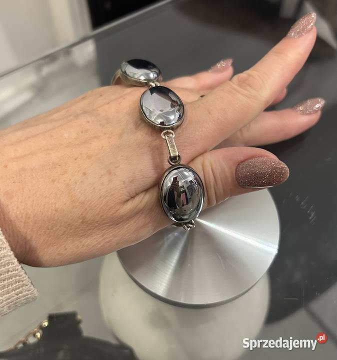 Bransoletka srebrna wysadzana hematytem Ruda Śląska sprzedam