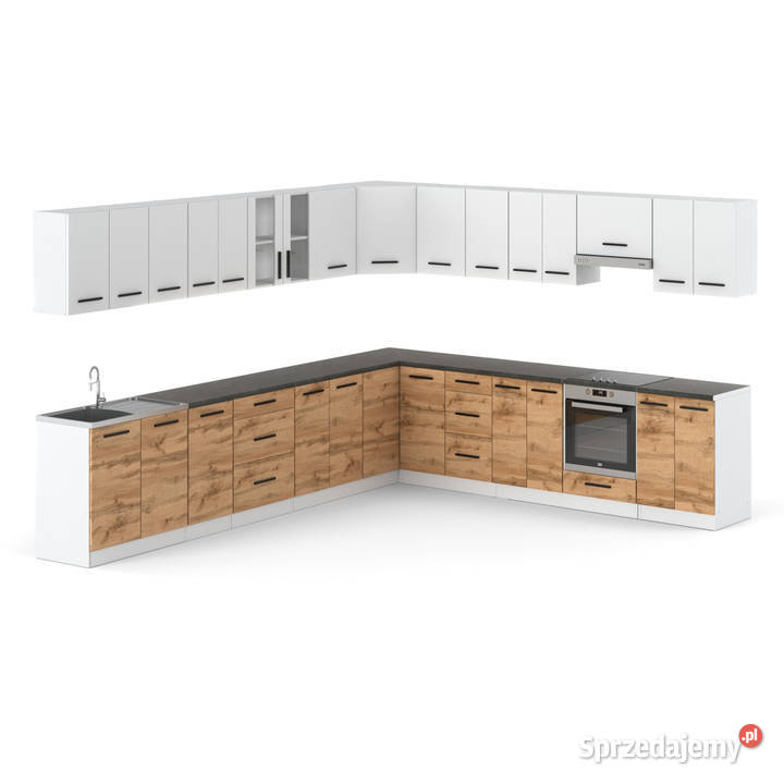 Meble Kuchenne Białe Z Drewnem Narożne Kuchnia Elbląg sprzedam