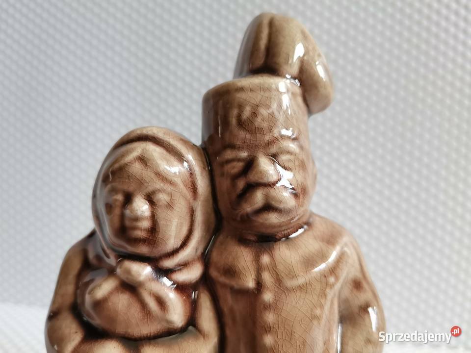 Stara unikatowa figurka Górnik z Żoną ceramika śląskie