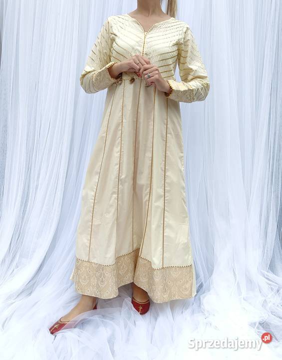 Indyjska suknia sukienka L 40 beżowa złota złoty brązowy/beżowy zachodniopomorskie Szczecin