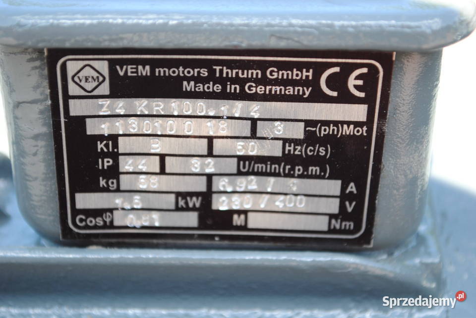 Motoreduktor 15kw 32obrmin VEM Kargowa