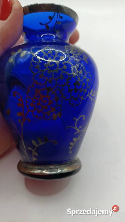 Wazon szklany vintage malowany srebrem lubelskie Zamość