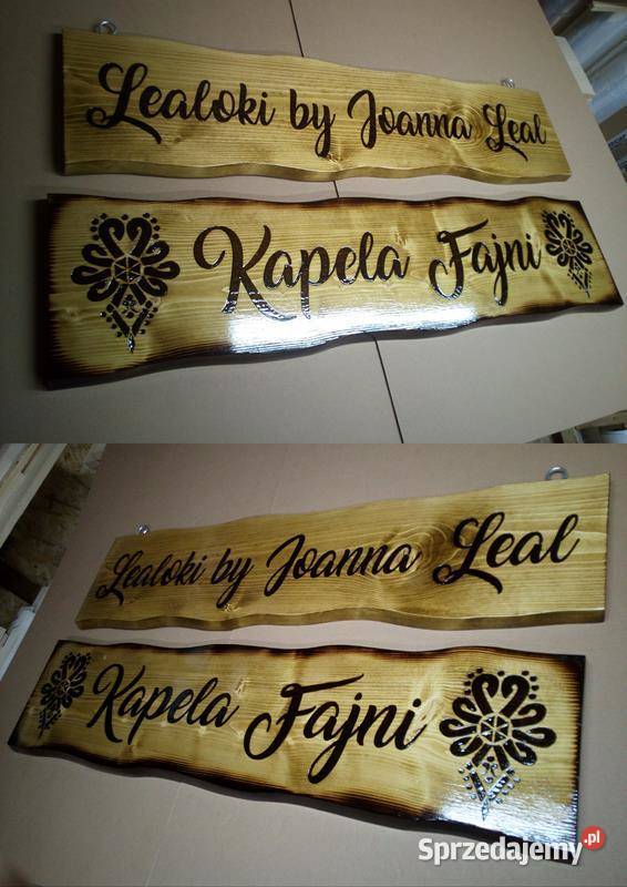 wypalanie na drewnie tablice drewniane szyldy Andrychów