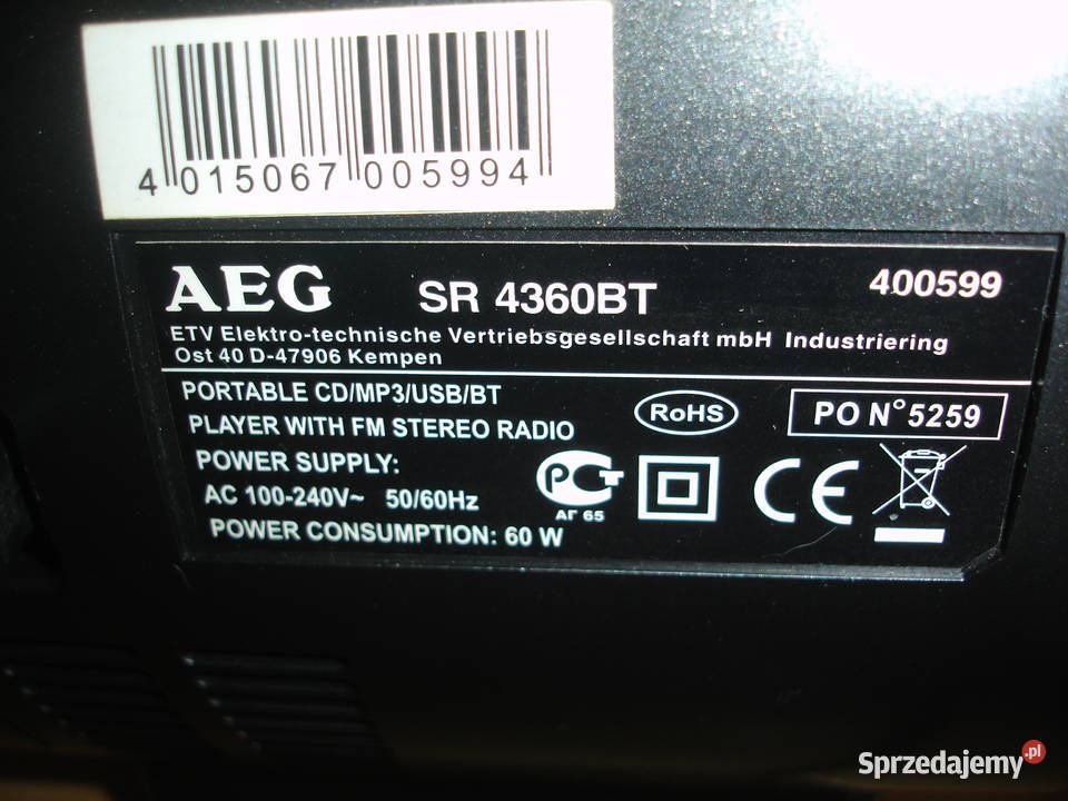 Radiomagnetofon AEG SR4360BT Audio lubuskie Zielona Góra
