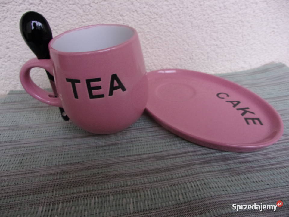 ładny komplet do herbaty i ciastka pudrowy róż odcienie różowego Warszawa