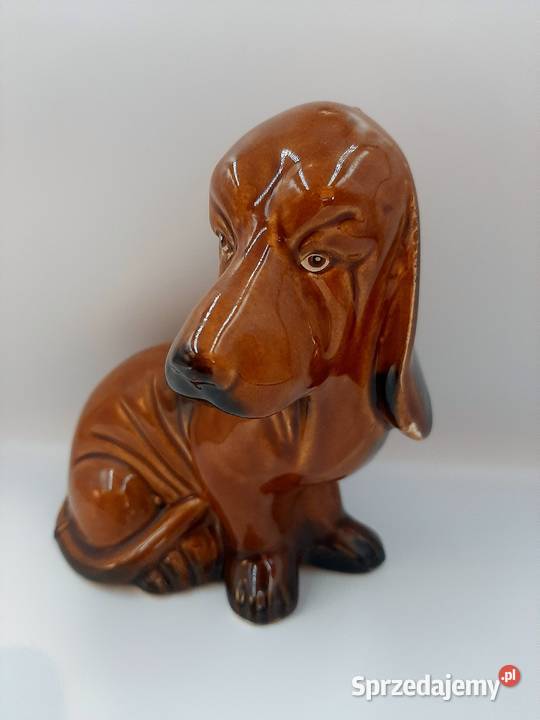 Śliczna ceramiczna figurka jamnik pies baset kujawsko-pomorskie Inowrocław