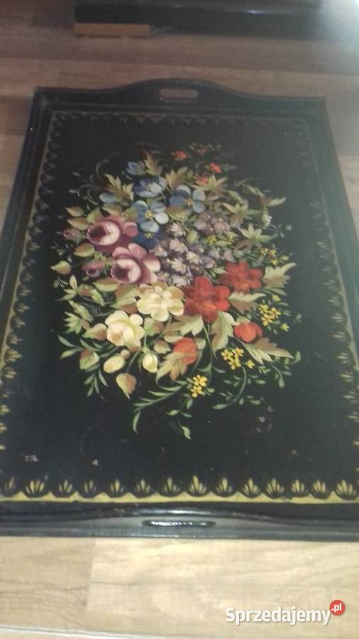 Taca malowana drewno art deco około 1920 Polska Orneta