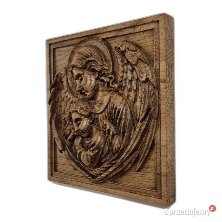 Płaskorzeźba z drewna Anioły ochrona i spokój