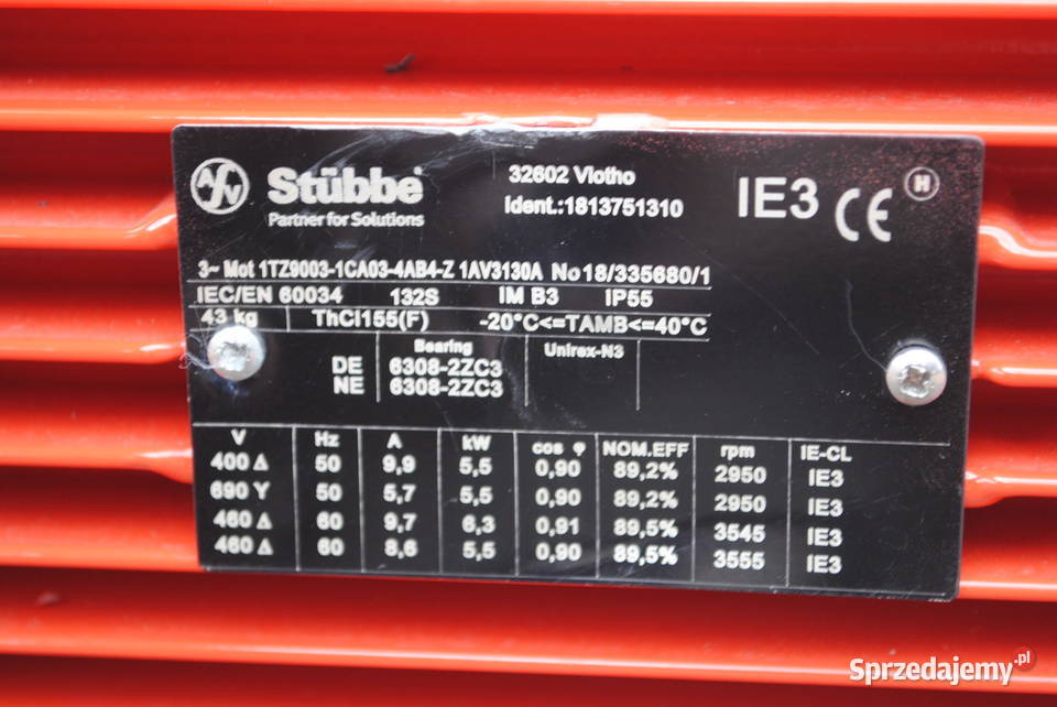 Silnik elektryczny 55kw 2950obrmin Stubbe Kargowa
