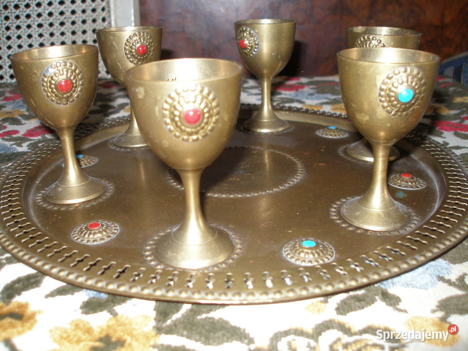 Kieliszki mosiężne z tacą Warszawa