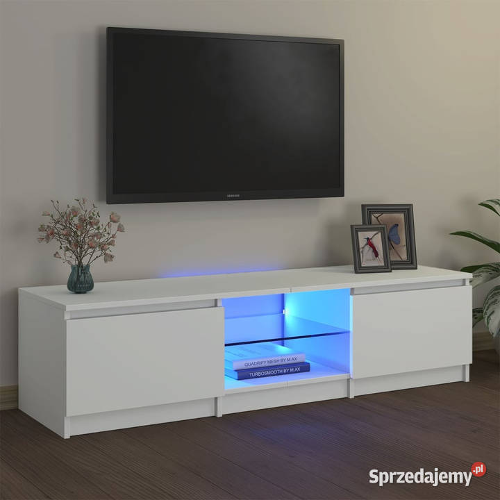 Szafka pod TV z oświetleniem LED biała 140 x 40 Warszawa