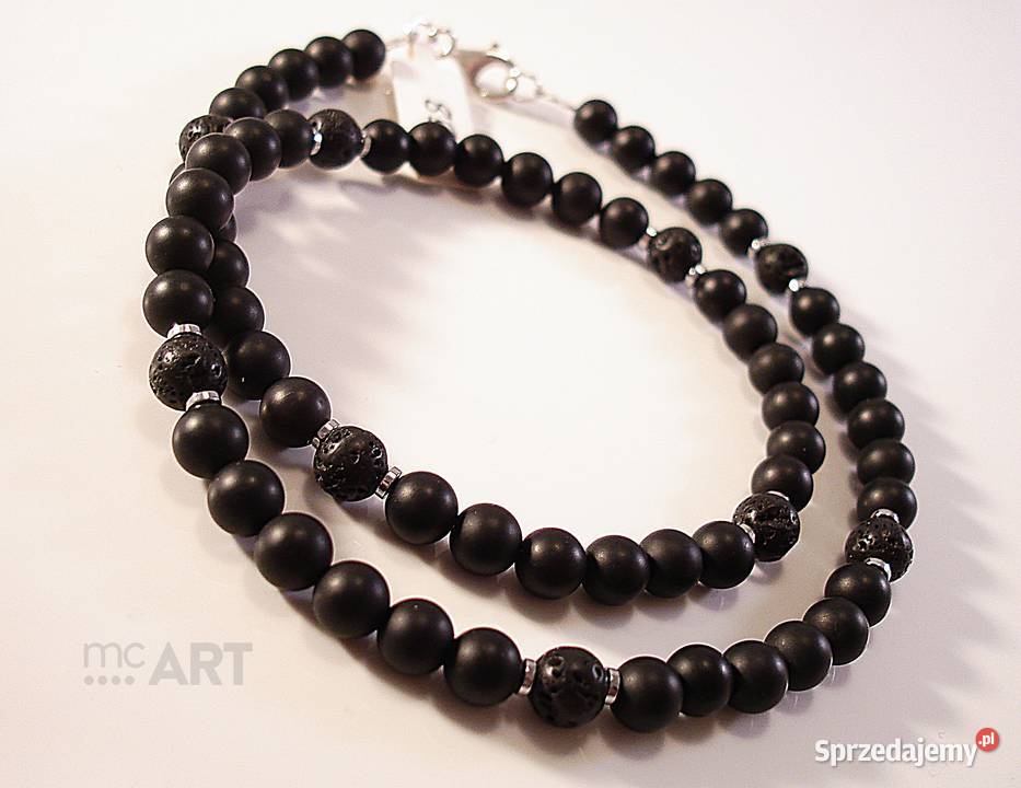 Naszyjnik męski onyks lawa hematyt 6 mm Warszawa