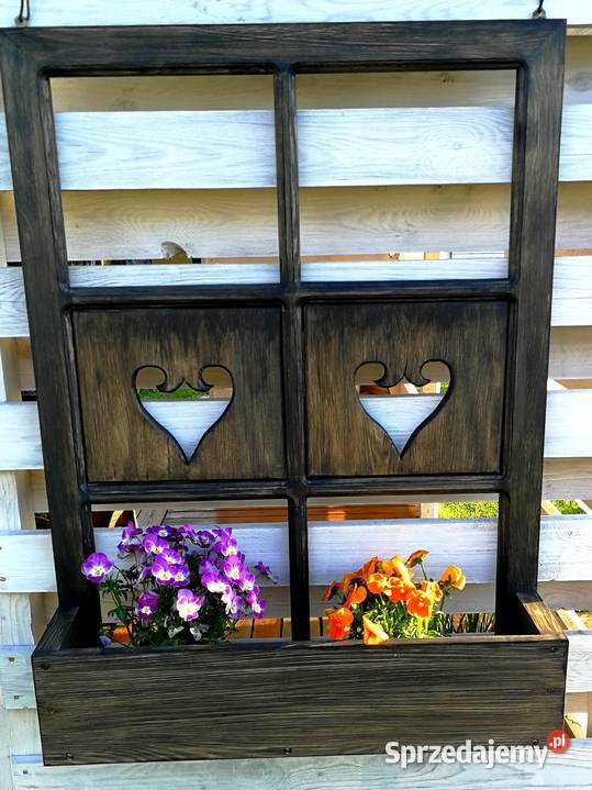 Donica drewniana jako okno kwietnik rustykalny świętokrzyskie Radków sprzedam