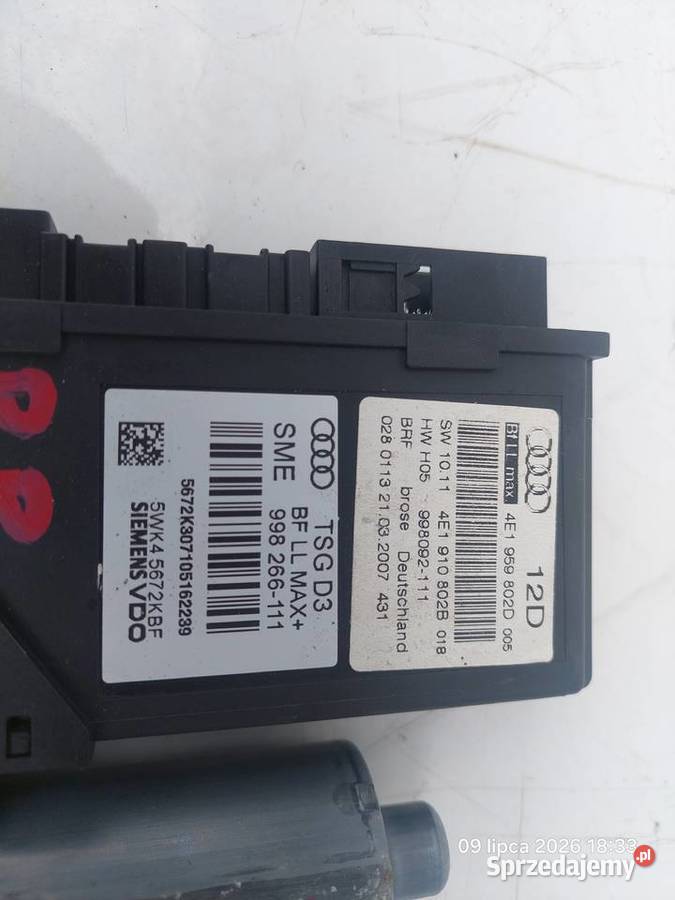 AUDI A8 D3 42 TDI 0510 SILNICZEK SZYBY PRAWY Wyposażenie elektryczne Włoszczowa