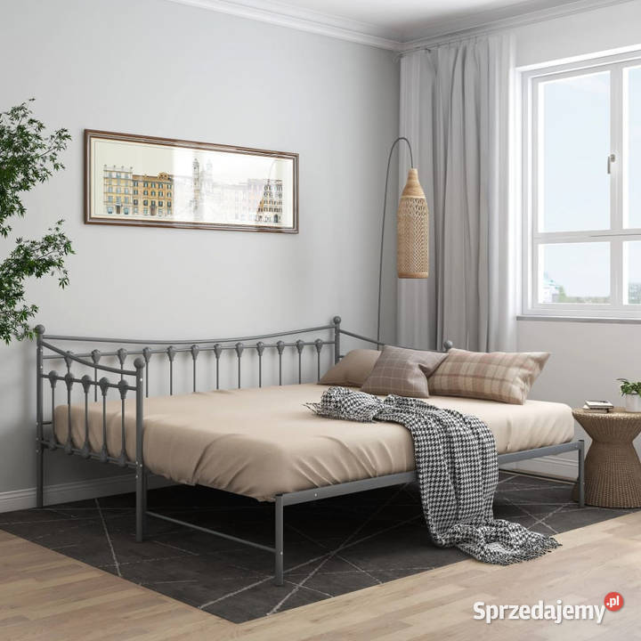Sofa z wysuwaną ramą łóżka szara metalowa 90x200