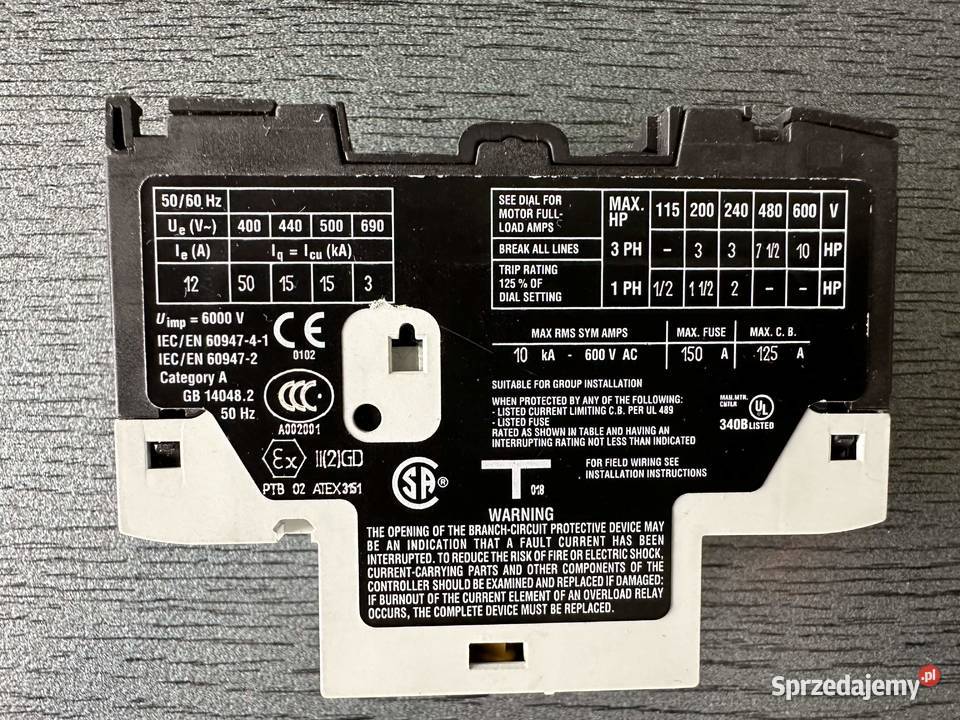 Wyłącznik silnikowy PKZM012 3P 55kW 812A 278486 Łódź