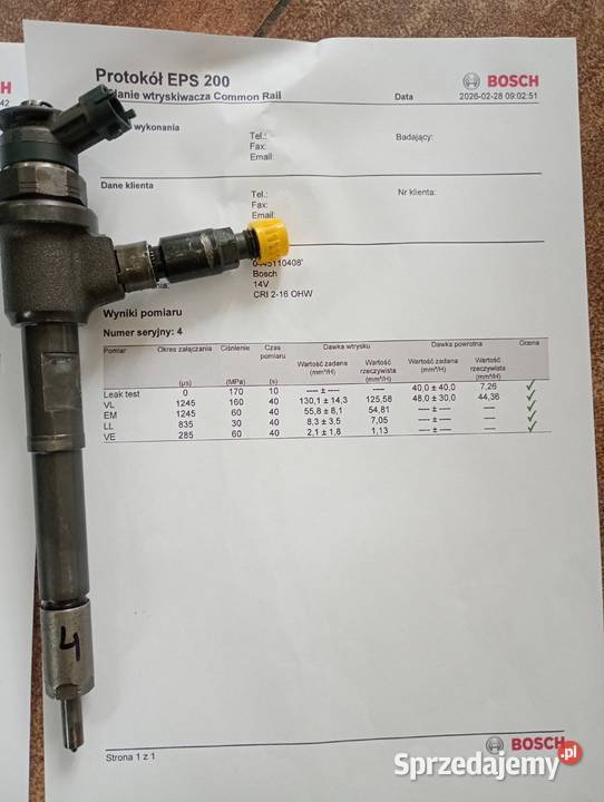 Wtryskiwacz 0445110408 valtra Fendt Massey Turkowice sprzedam