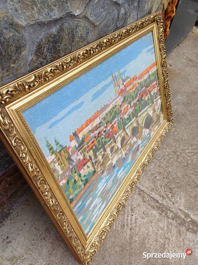 Obraz gobelin w starej ramie Praga Czeska ost Lubań