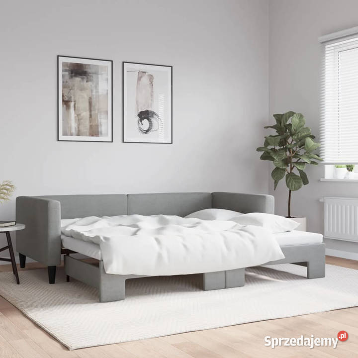 Sofa rozsuwana jasnoszara tkanina 90x200 Łóżka Warszawa sprzedam