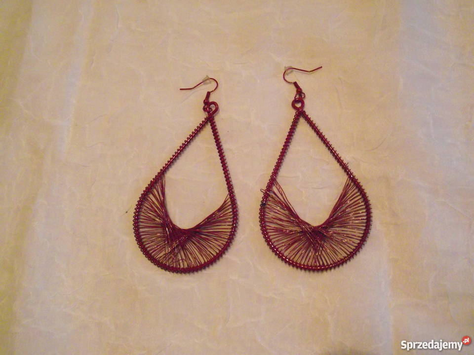 PIĘKNE BURGUNDOWE KOLCZYKI ręcznie wykonane Piła