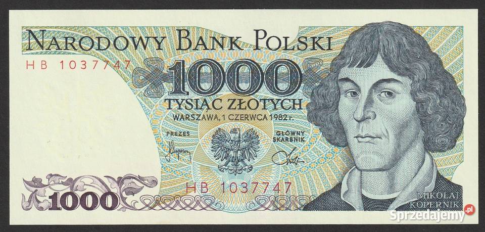 POLSKA 1000 złotych 1982 HB KOPERNIK STAN UNC łódzkie Łódź